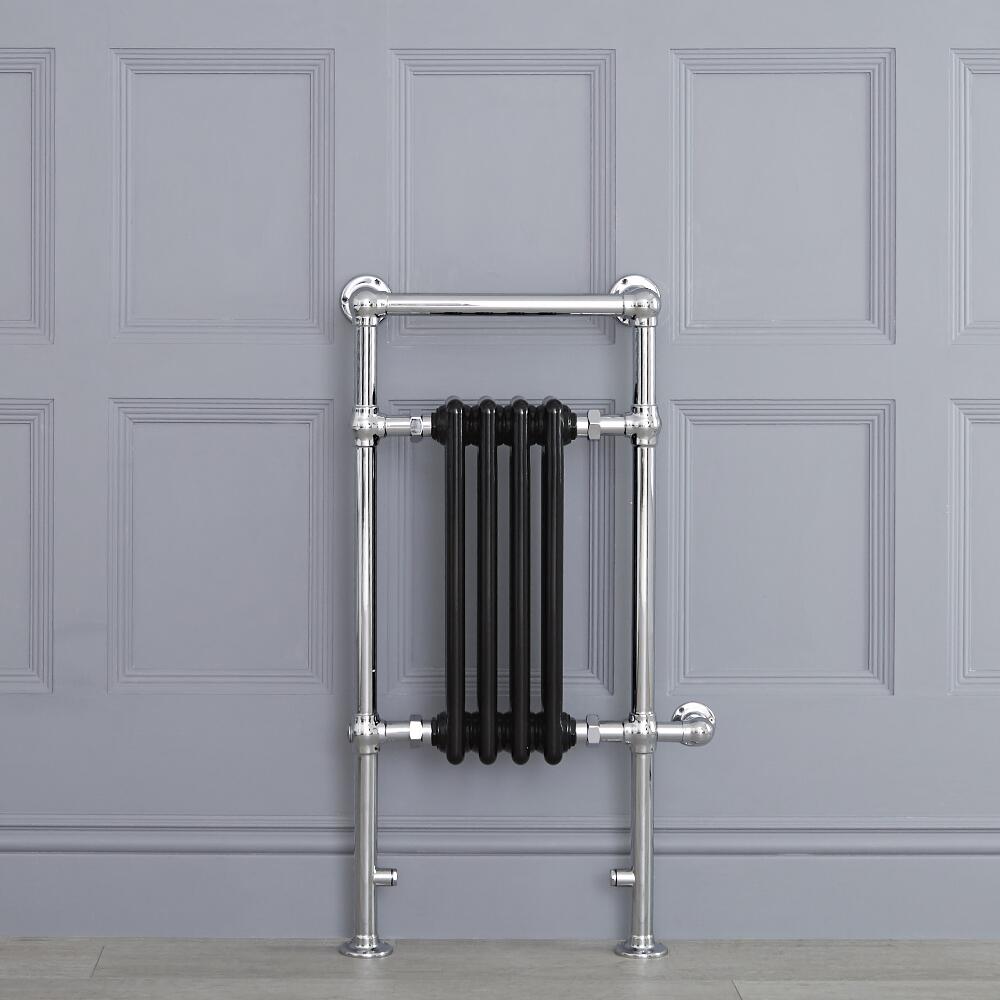 Schwarzer traditioneller Handtuchheizkörper, elektrisch, 930mm x 452mm x 155mm mit 400W Heizstab - Elizabeth