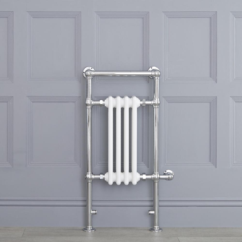 Weißer traditioneller Handtuchheizkörper, elektrisch, 930mm x 452mm x 155mm mit 400W Heizstab - Elizabeth