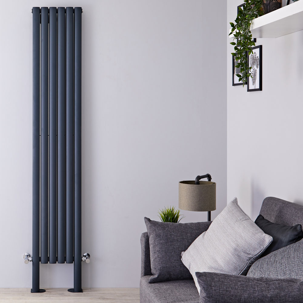 Design Heizkörper Vertikal Doppellagig mit Füßen Anthrazit 2000mm x 354mm 1401W - Revive Plus