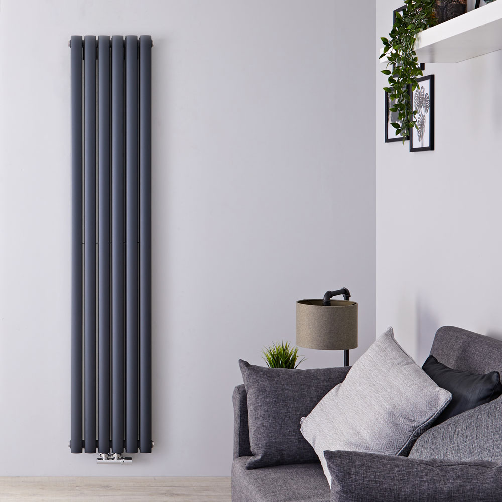 Design Heizkörper Mittelanschluss Anthrazit Vertikal 1780mm x 354mm 2-lagig - Revive Caldae