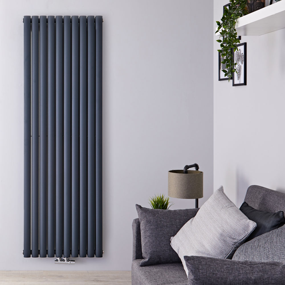 Design Heizkörper Vertikal Doppellagig Mittelanschluss Anthrazit 1780mm x 590mm 2169W - Revive Caldae