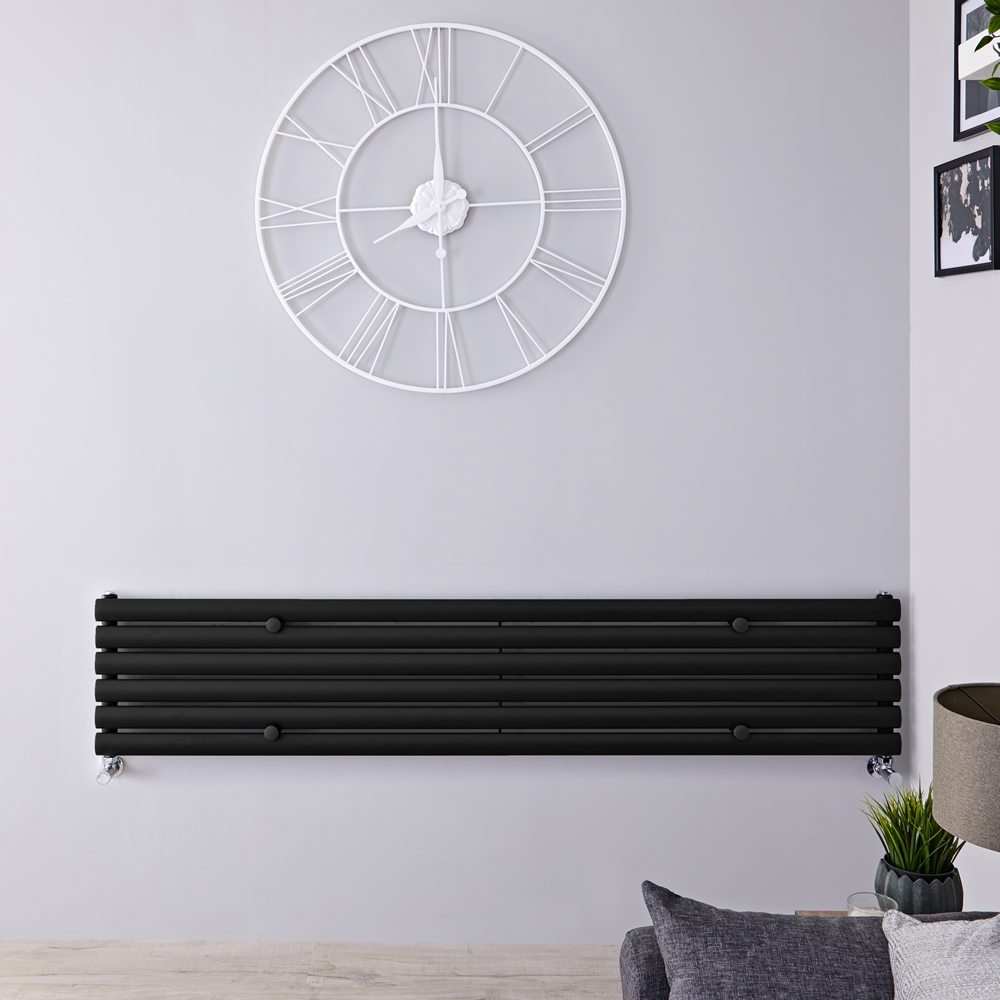 Design Heizkörper Horizontal Einlagig Schwarz 354mm x 1780mm 888W - Revive