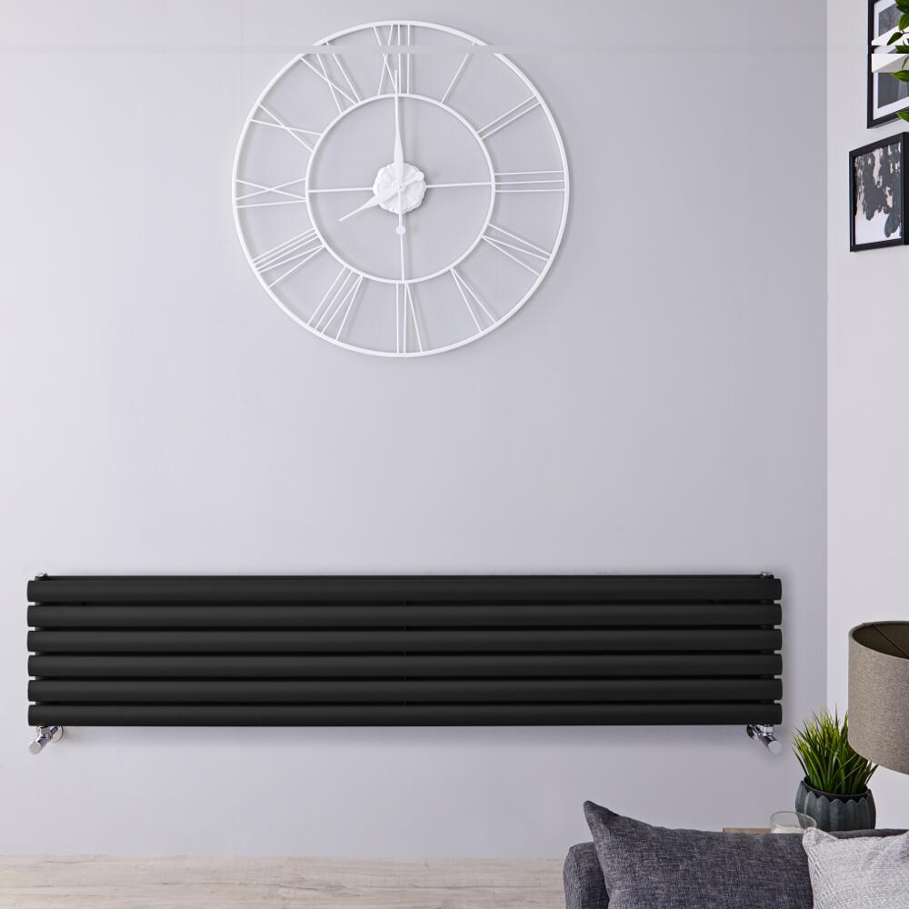 Design Heizkörper Horizontal Doppellagig Schwarz 354mm x 1780mm 1325W - Revive