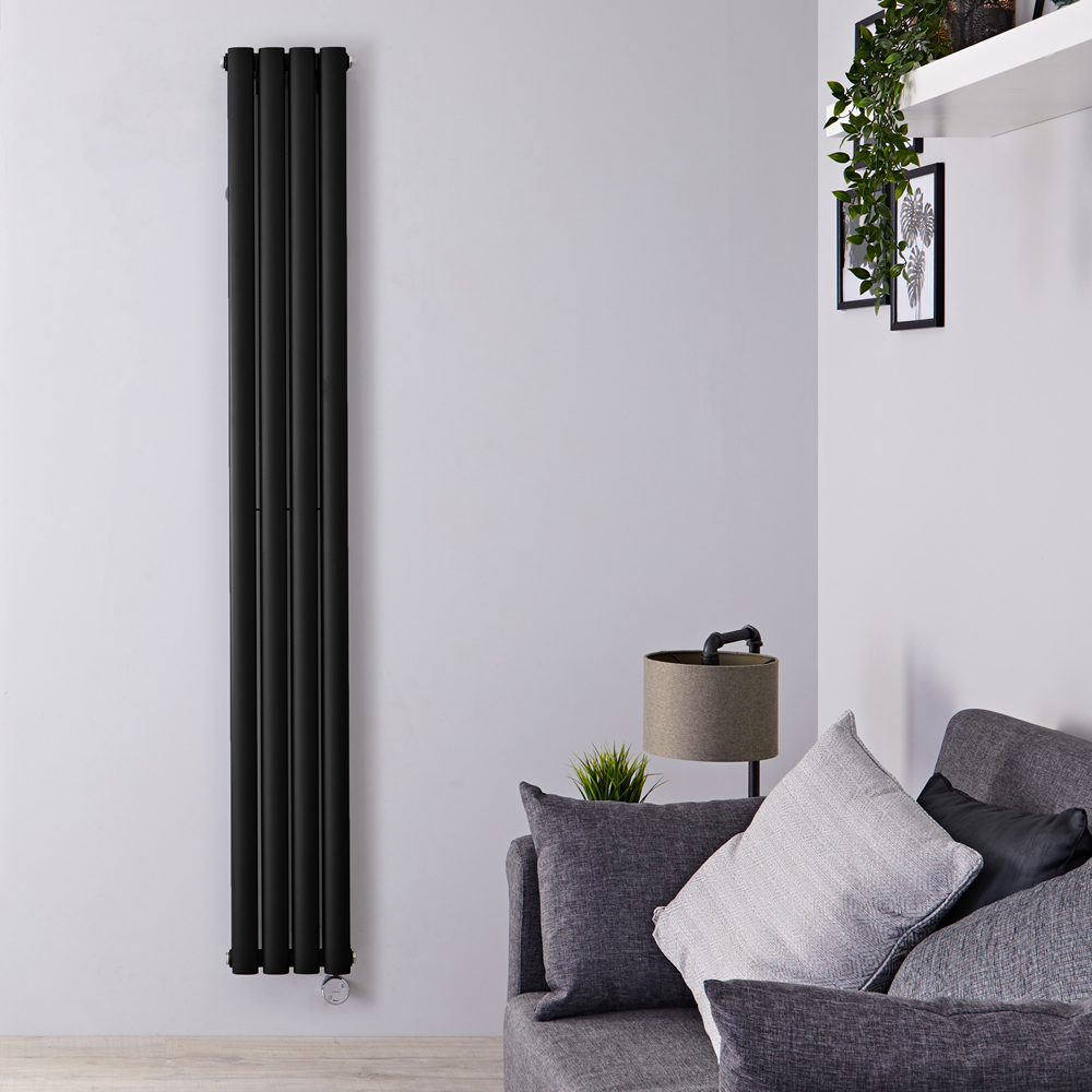 Design Heizkörper Elektrisch Vertikal Doppellagig Matt-Schwarz 1780mm x 236mm inkl. 1x 1200W Heizelemente - Revive