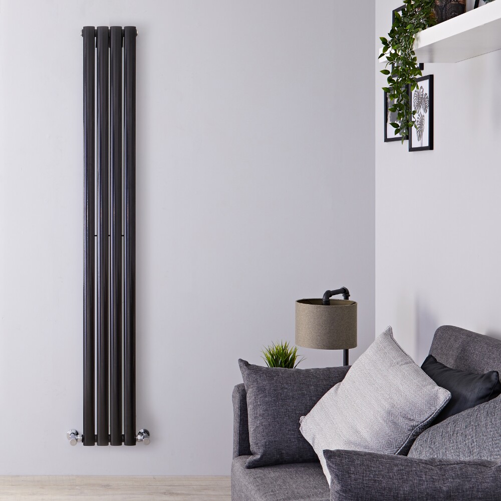 Design Heizkörper Vertikal Einlagig Schwarz 1780mm x 236mm 595W - Revive Slim