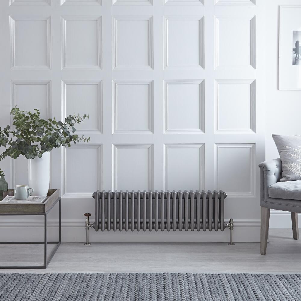 Gliederheizkörper Horizontal 3 Säulen Nostalgie Rohmetall 300mm x 1013mm 889W - Regent