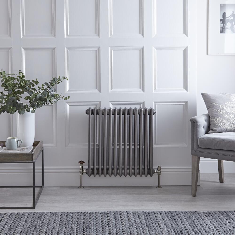 Gliederheizkörper Horizontal 3 Säulen Nostalgie Rohmetall 600mm x 608mm 950W - Regent