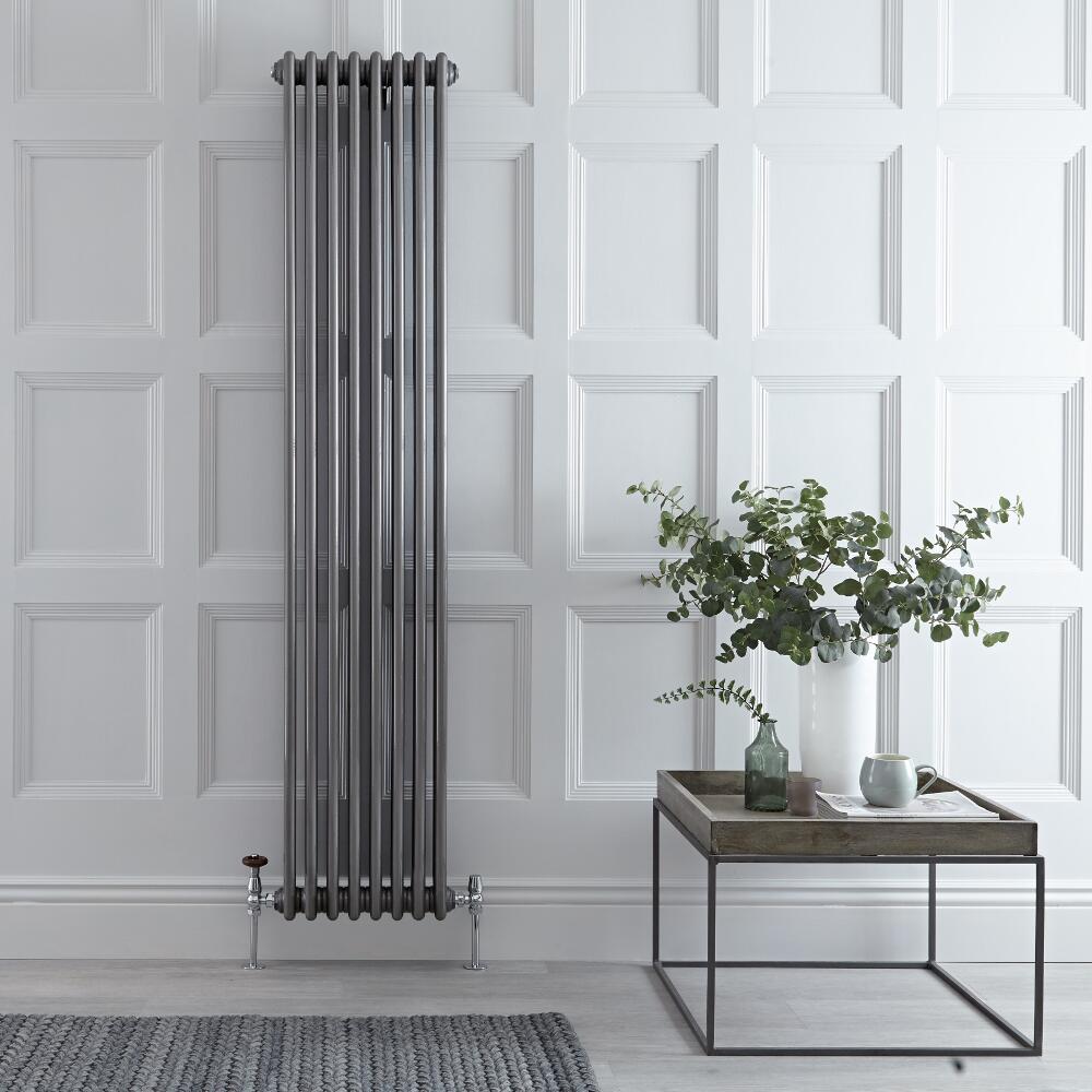 Gliederheizkörper Vertikal 3 Säulen Nostalgie Rohmetall 1800mm x 383mm 1558W - Regent