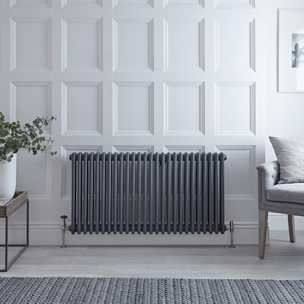 Gliederheizkörper Horizontal 3 Säulen Nostalgie Anthrazit 600mm x 1193mm 1900W - Regent