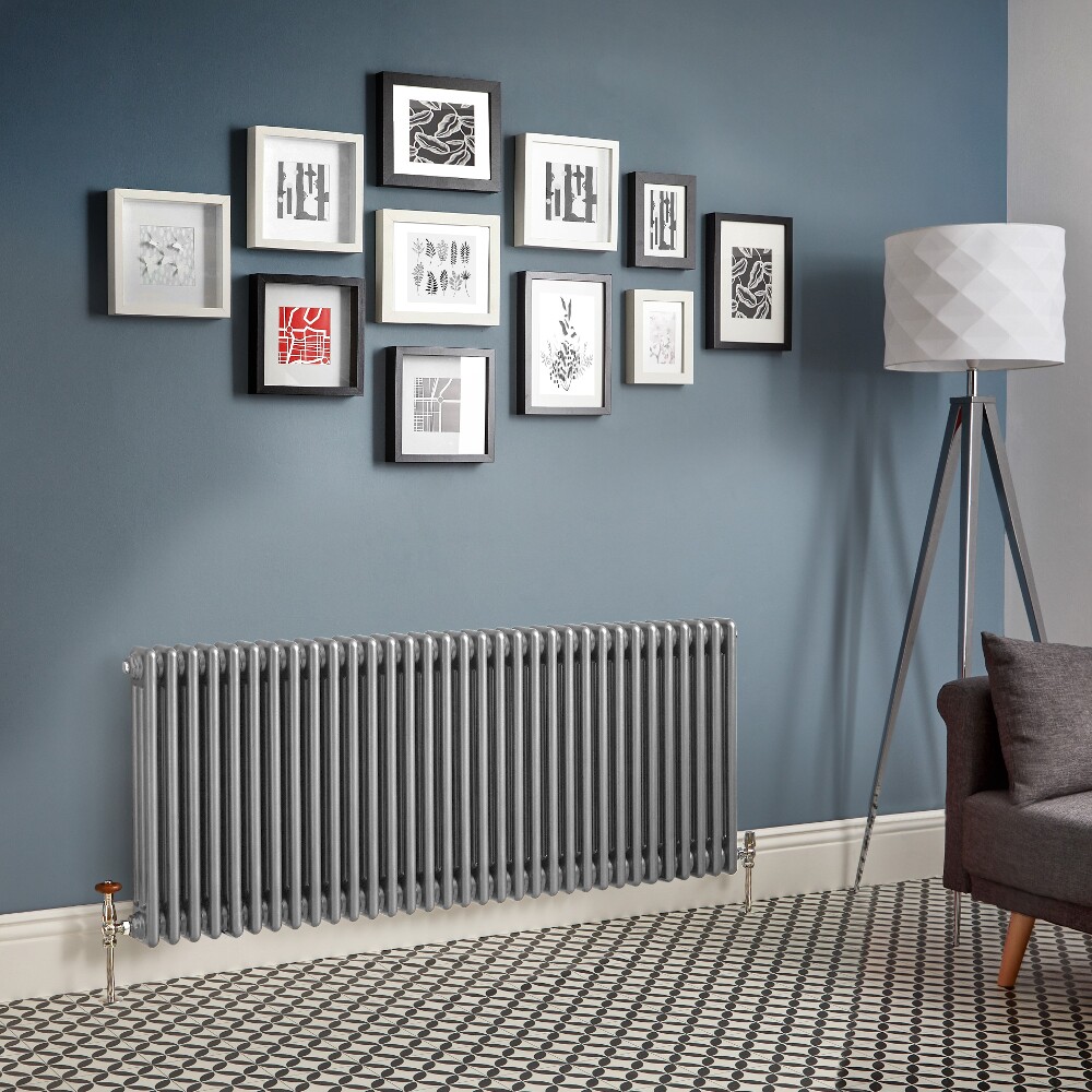 Design Heizkörper Horizontal Traditionell 3 Säulen Metallisches Silber Regent - Größe wählbar