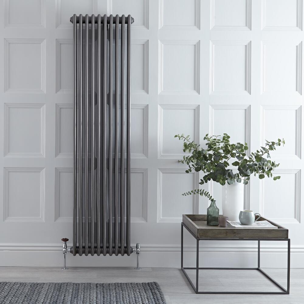 Gliederheizkörper Vertikal 3 Säulen Nostalgie Rohmetall 1800mm x 470mm 1948W - Regent