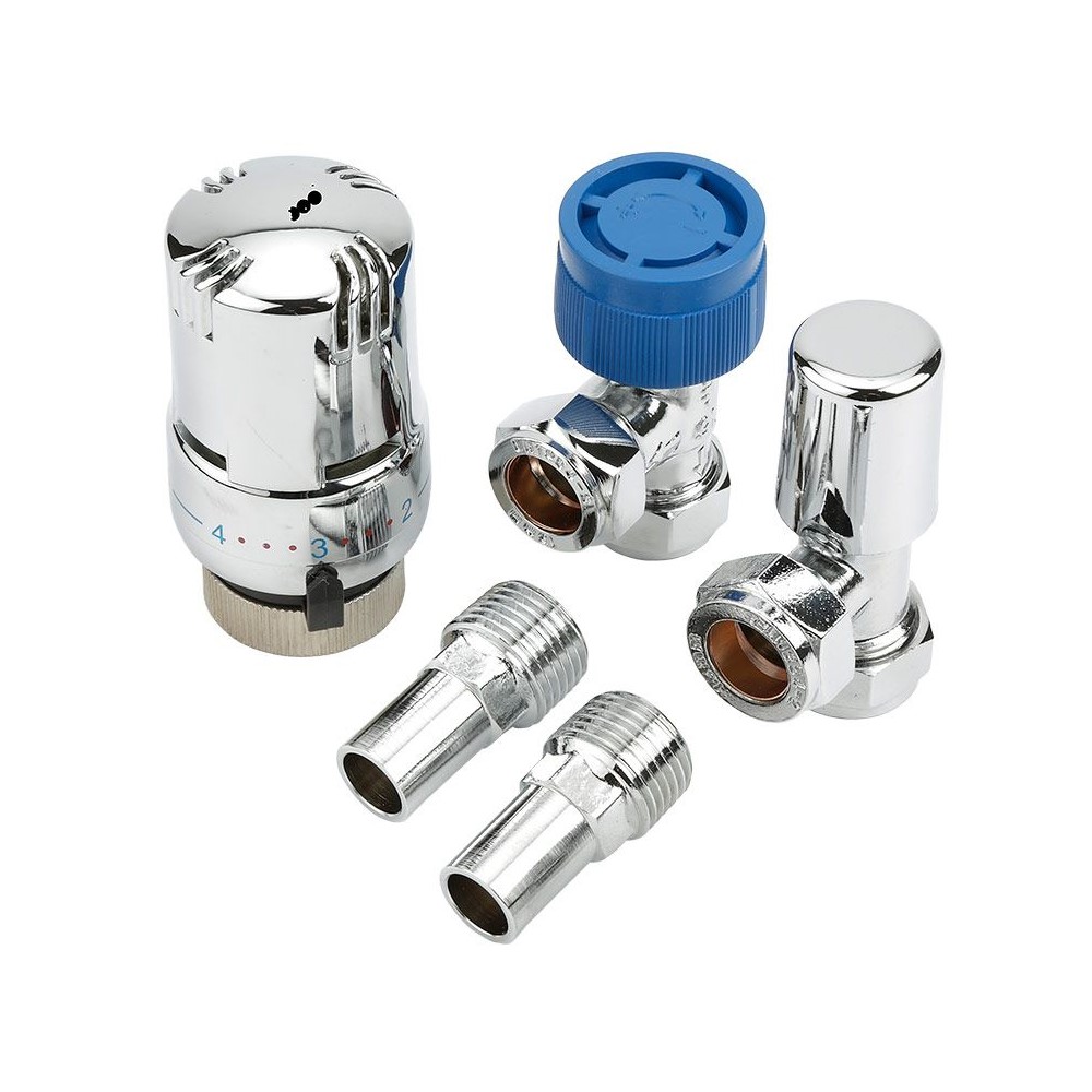 Heizkörperventilset Winkelventil Chrom für 15mm Kupferrohre
