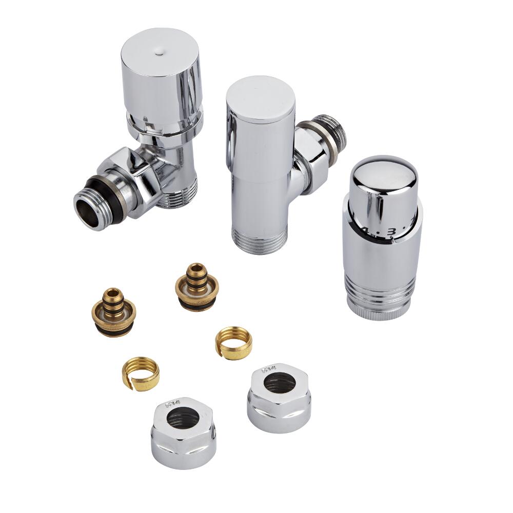 ¾" Heizkörperwinkelventil Manuell & Thermostatisch Chrom inkl. Multiadapter für 14mm Mehrschichtverbundrohre im Set
