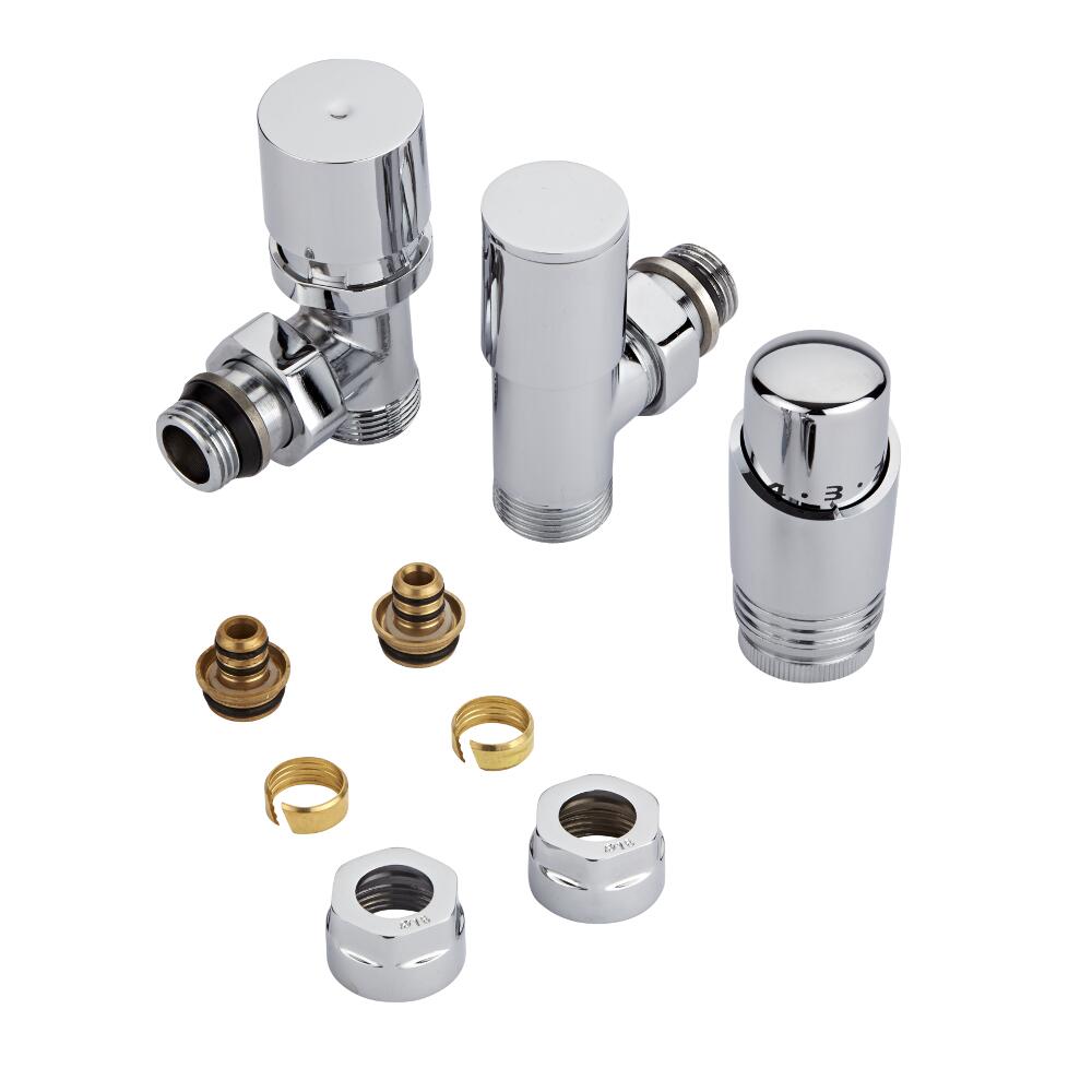 ¾" Heizkörperwinkelventil Manuell & Thermostatisch Chrom inkl. Multiadapter für 16mm Mehrschichtverbundrohre im Set