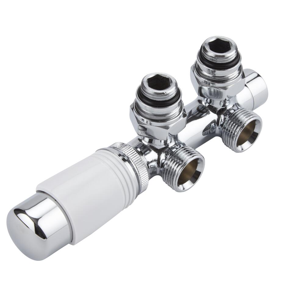 Hudson Reed - Chrom 3/4 "Außengewinde-Hahnblockwinkelventil mit weißem THV-Kopf und auswählbaren Adaptern