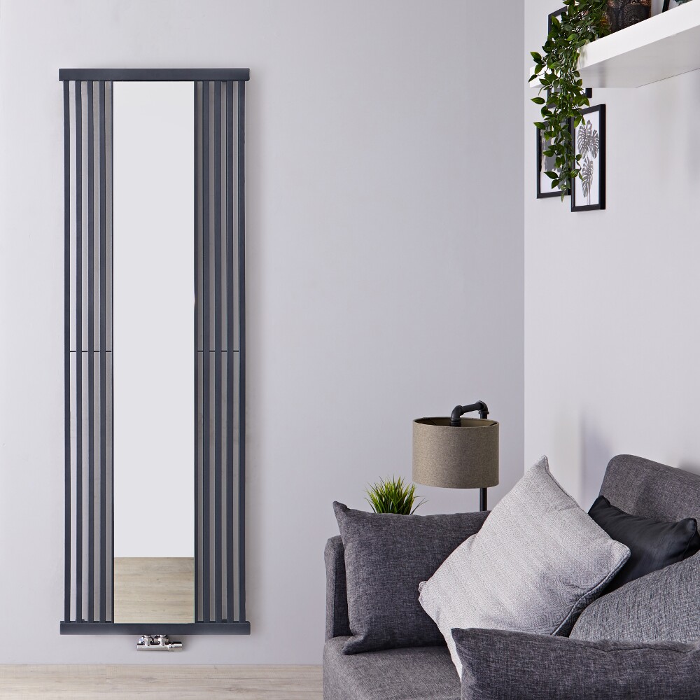 Design Heizkörper mit Spiegel Vertikal Einlagig Steingrau 1700mm x 640mm - Lublin