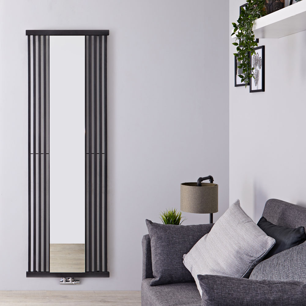 Design Heizkörper mit Spiegel Vertikal Einlagig Schwarz 1700mm x 640mm - Lublin