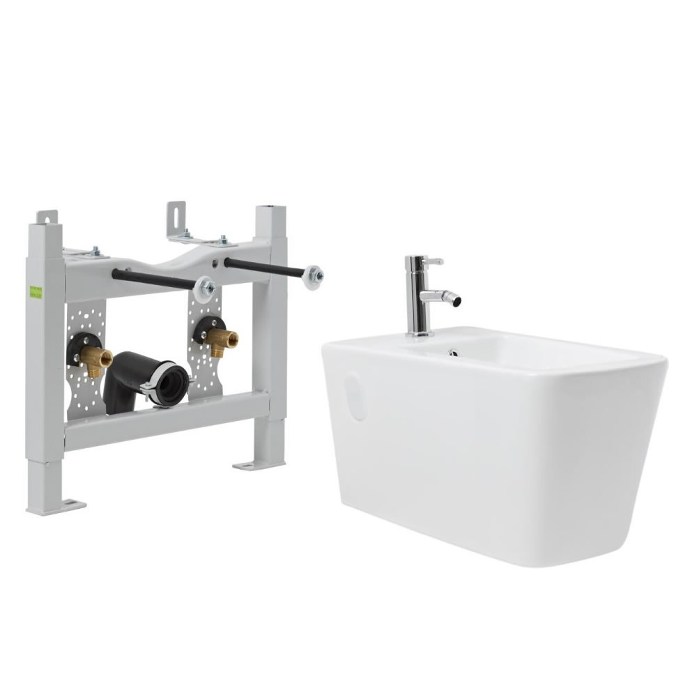 Sandford - Wand-Bidet Komplettset mit Rahmen, Armatur & Ablauf