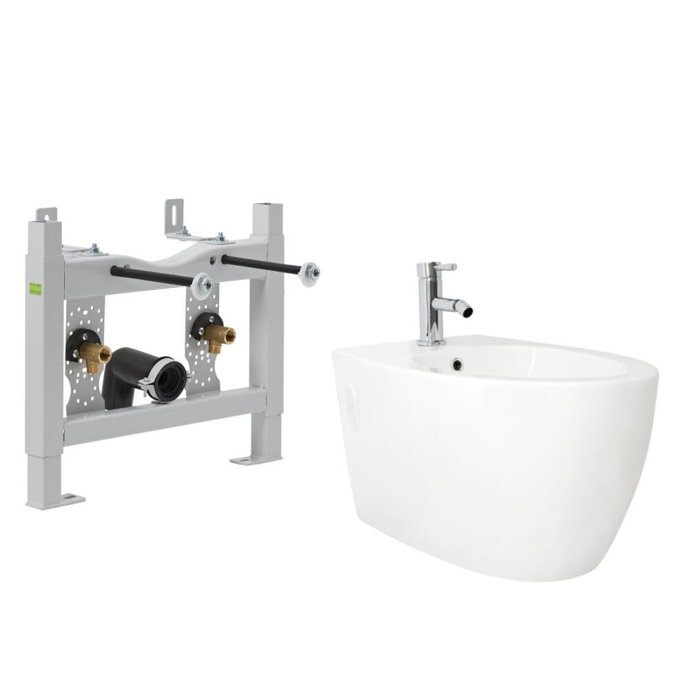 Ashbury - Wand-Bidet Komplettset mit Wandrahmen, Armatur & Ablauf
