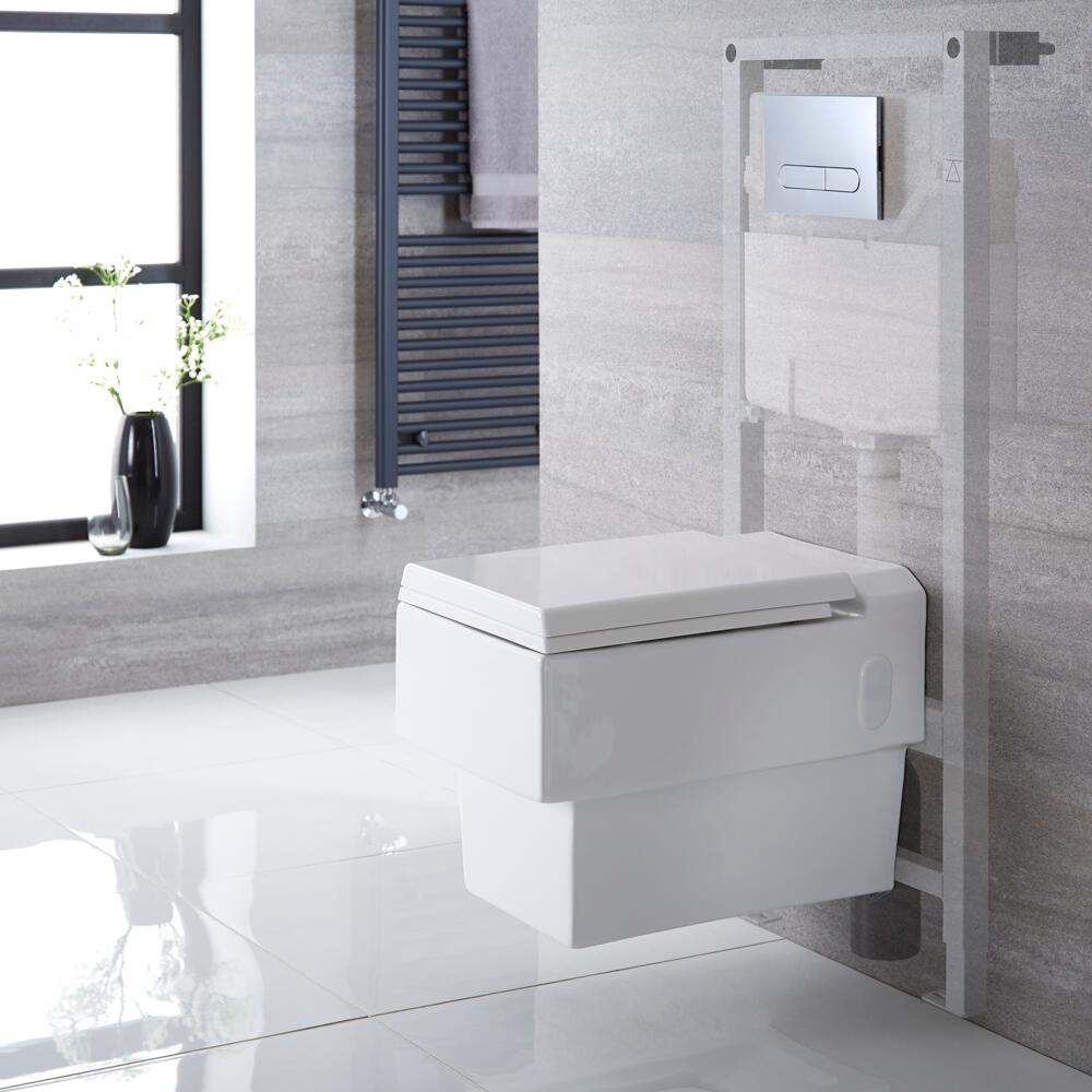 Hänge WC Quadratisch mit Unterputzspülkasten & wählbarer Betätigungsplatte - Haldon