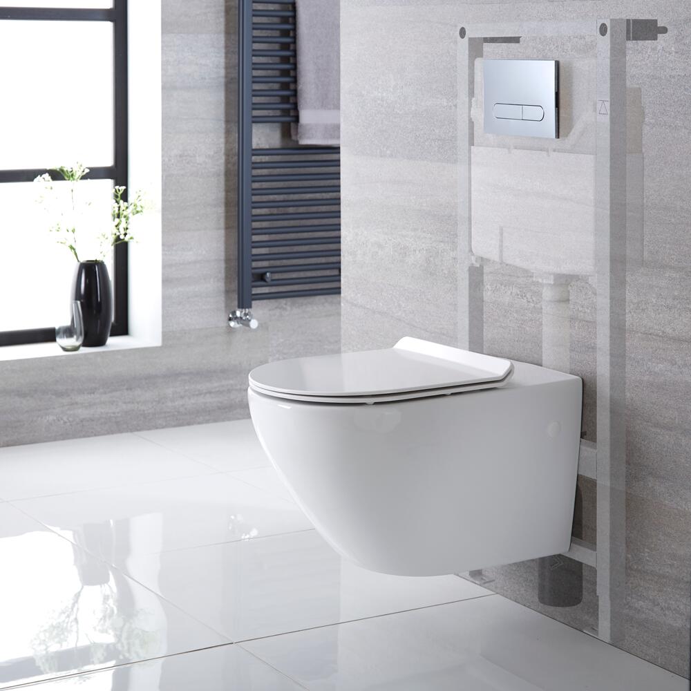 Hänge WC Oval mit Unterputzspülkasten & wählbarer Betätigungsplatte - Otterton
