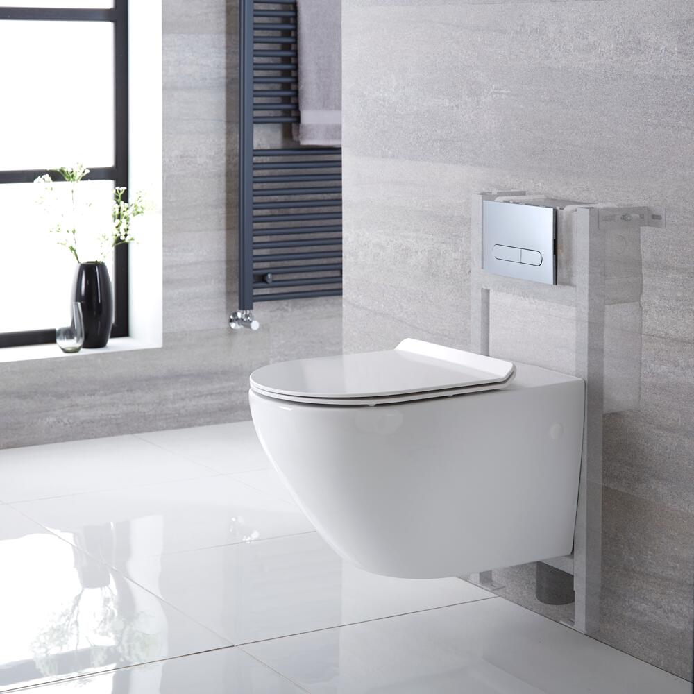 Hänge WC Oval mit Unterputzspülkasten & wählbarer Betätigungsplatte - Otterton