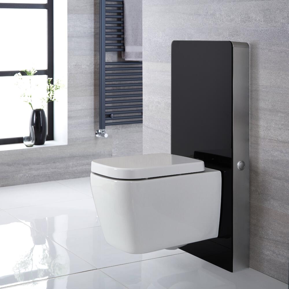 Milton Wand-WC inkl. Saru Sanitärmodul mit Sensor-Spülung H 1000mm Schwarz