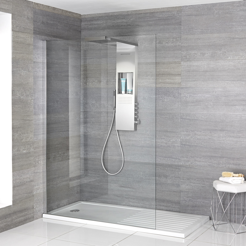 Iko - Komplette Walk in Dusche mit Trockenbereich-Duschwanne & glashaltendem Duschpaneel