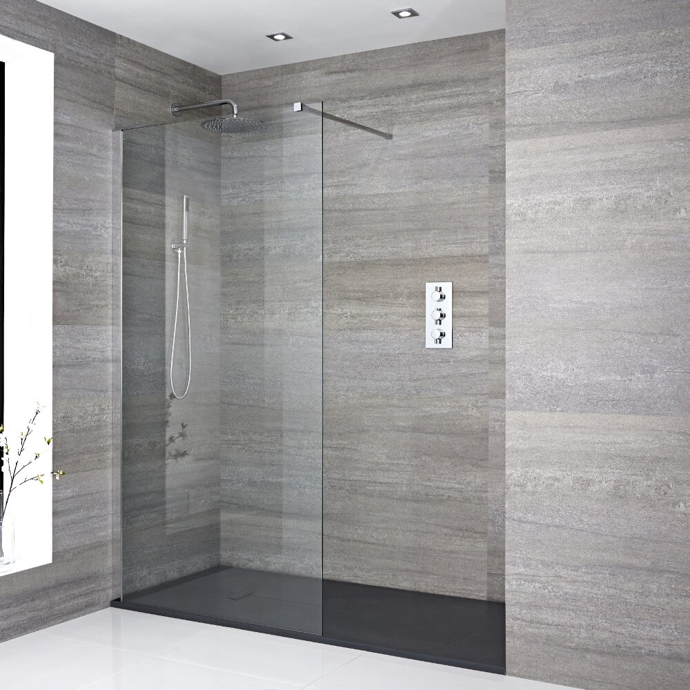 Walk-In Duschwand 1400mm x 900mm inkl. Anthrazit Duschtasse - Portland