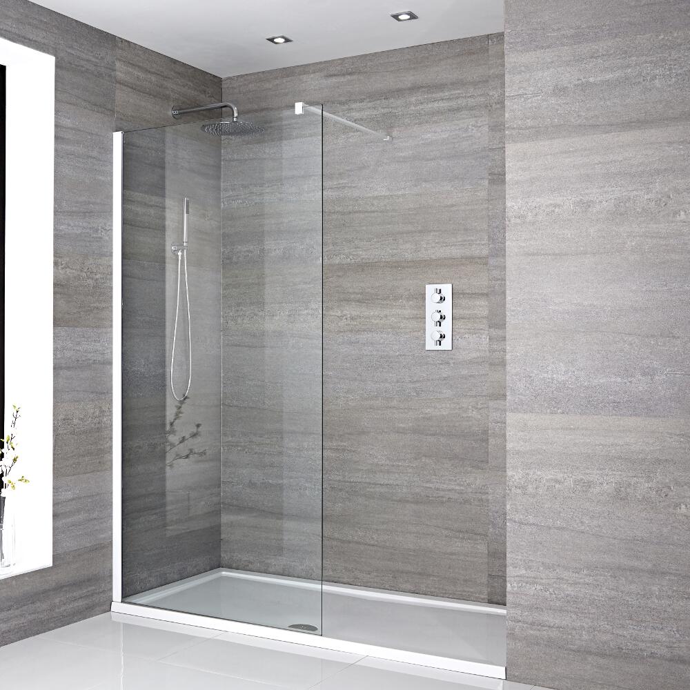 Walk-In Duschwand 1600mm x 800mm inkl. Duschtasse - Lux