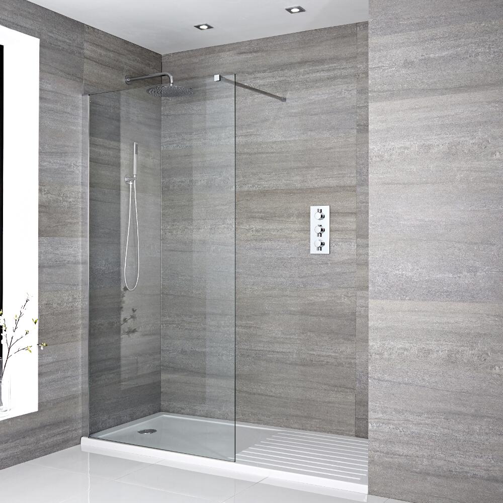 Walk-In Duschwand 1600mm x 800mm inkl. Duschtasse mit Trocknungsbereich - Portland