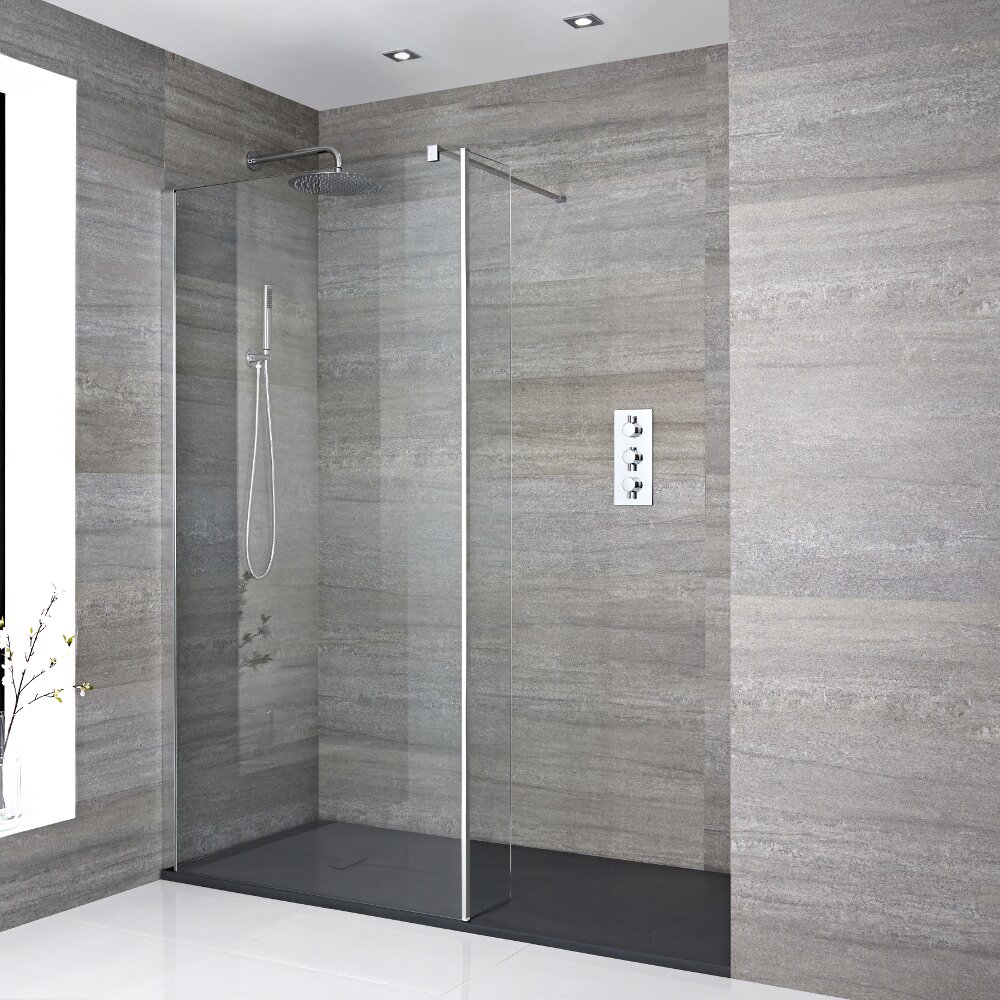 Walk-In Duschwand 1700mm x 900mm inkl. Seitenteil & Anthrazit Duschtasse - Portland