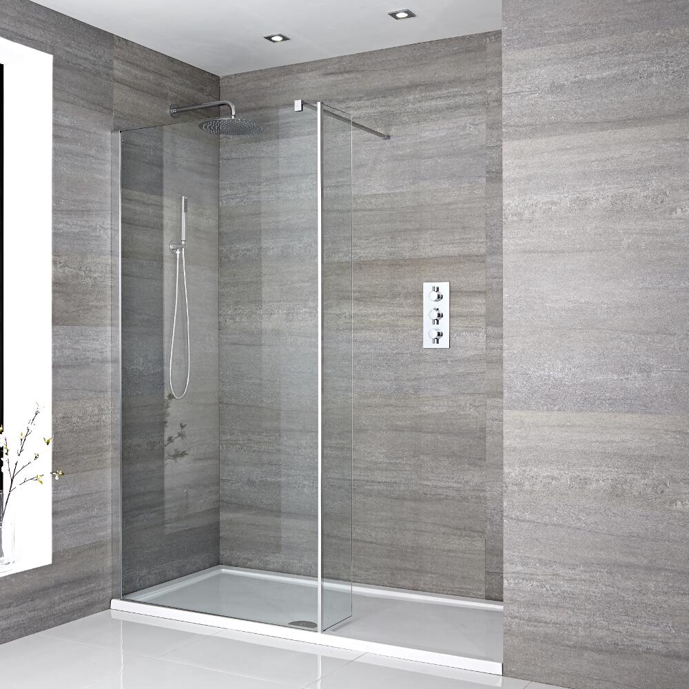 Walk-In Duschwand 1100mm x 760mm mit Seitenteil & Duschtasse - Portland