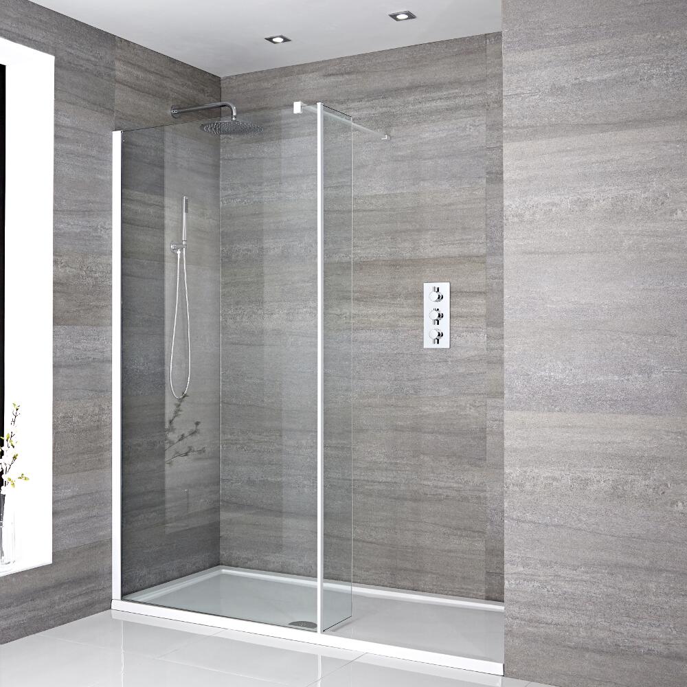 Walk-In Duschwand 1400mm x 800mm mit Seitenteil & Duschtasse - Lux