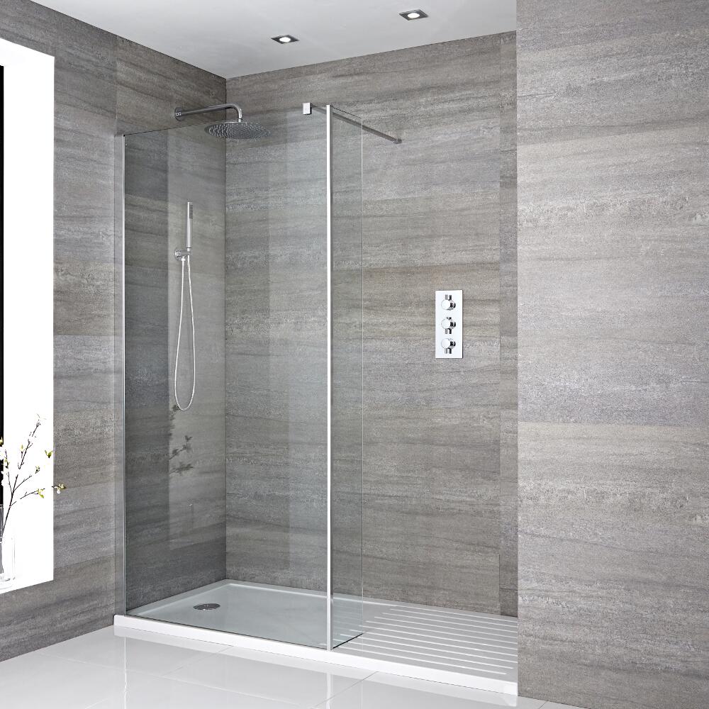 Walk-In Duschwand 1700mm x 800mm inkl. Seitenteil & Duschtasse mit Trocknungsbereich - Portland