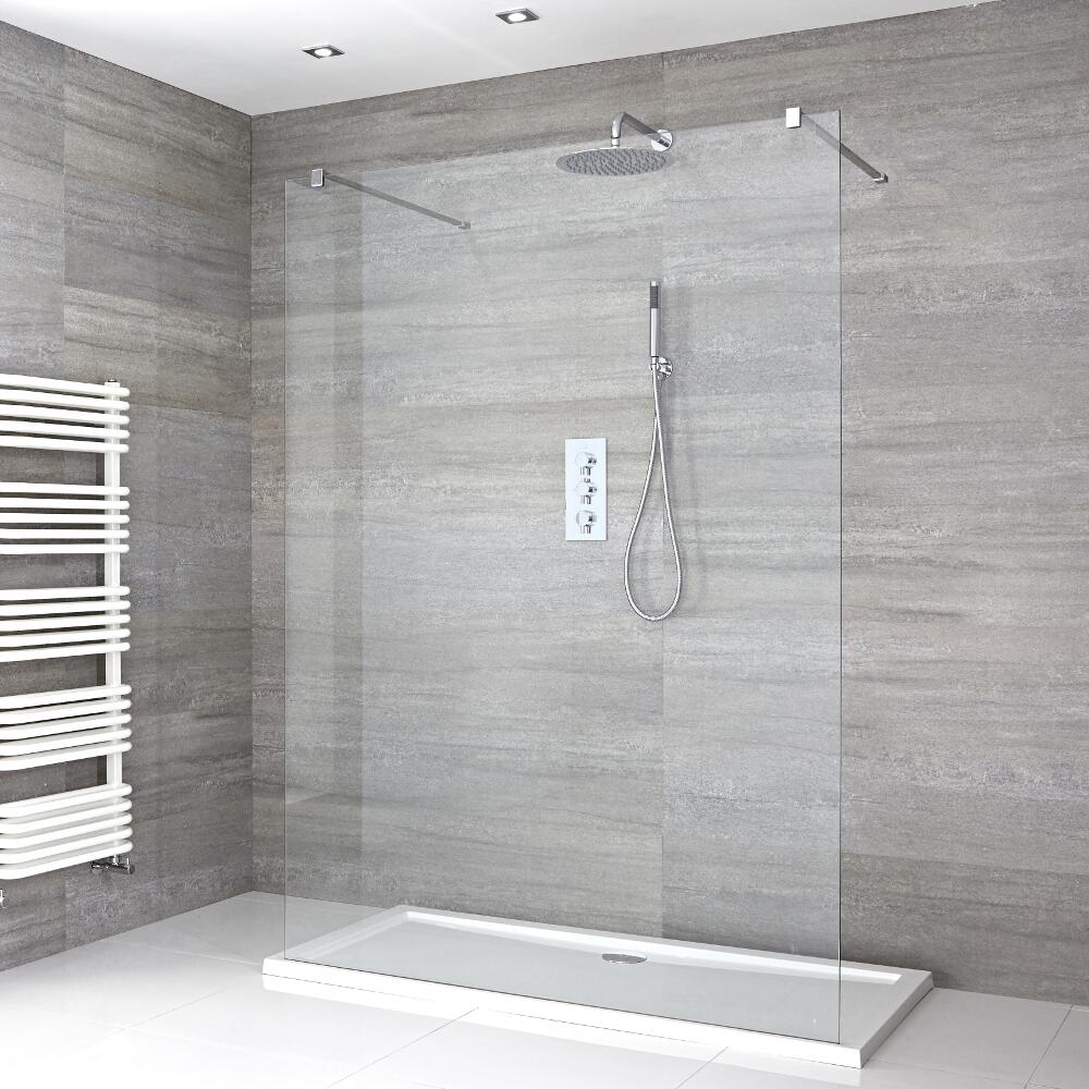 Walk-In Duschwand 1200mm mit 2 Haltearmen inkl. 1200mm x 800mm Duschtasse - Portland