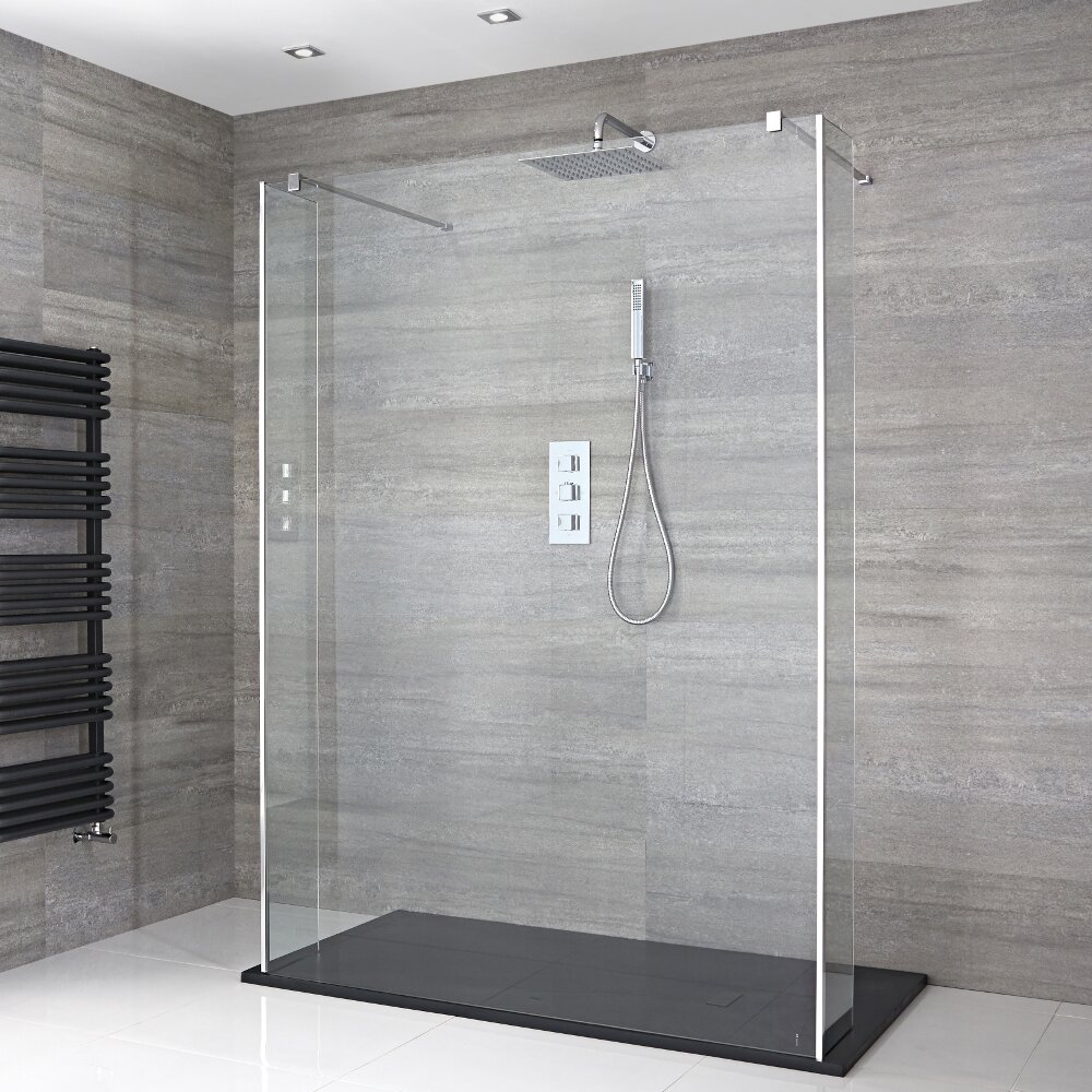 Walk-In Duschwand 1200mm inkl. 2 Seitenteile & 1200mm x 800mm Anthrazit Duschtasse - Portland