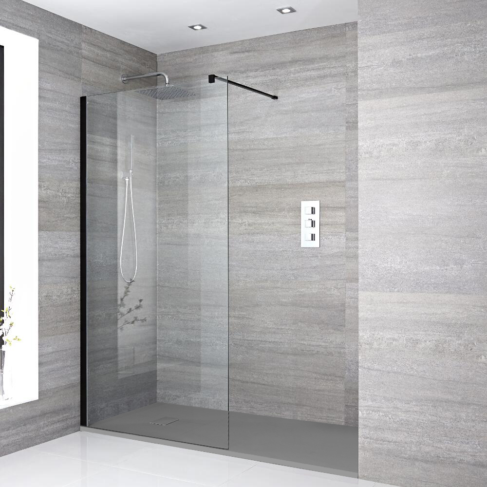Nox Vertiefte Walk-In Dusche mit Duschtasse in Stein-Optik - Wählbare Größe & Farbe