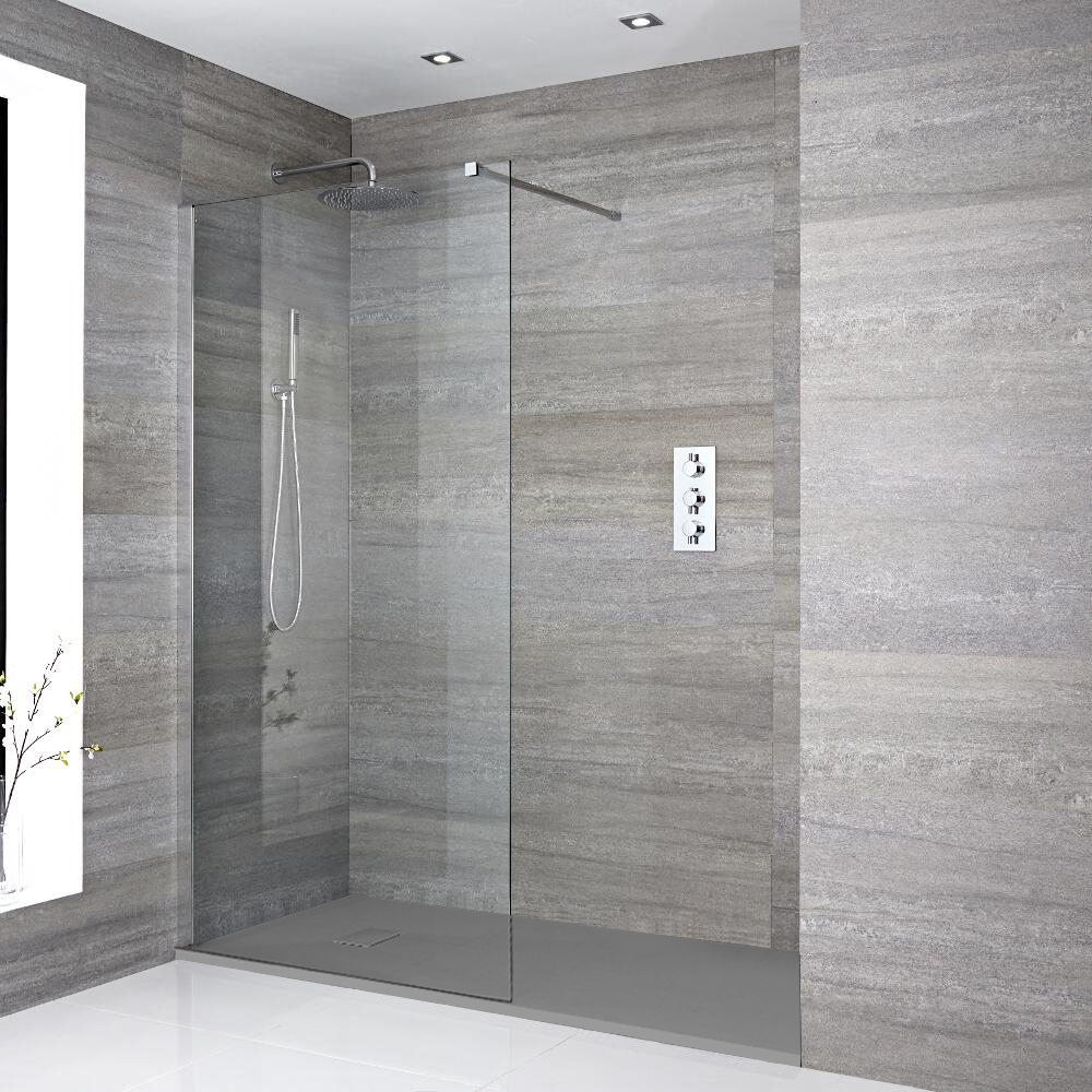 Portland Vertiefte Walk-In Dusche mit Duschtasse in Stein-Optik - Wählbare Größe & Farbe