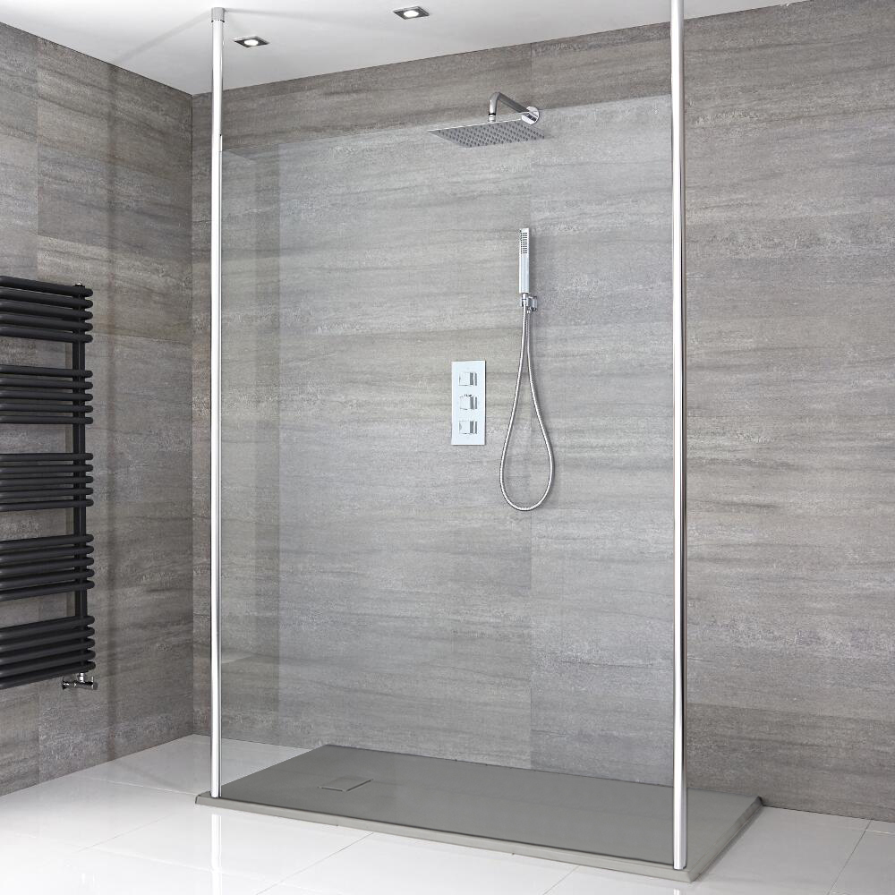Sera Schwebende Wet-Room Dusche mit Duschtasse in Graphit Stein-Optik - Wählbare Größe