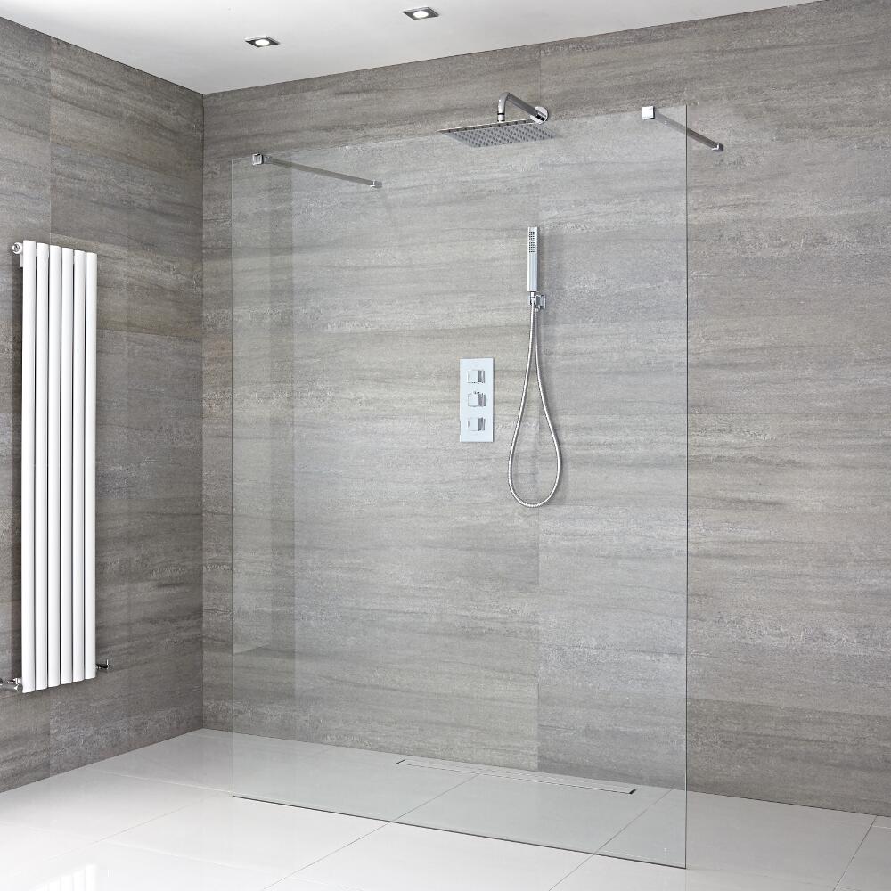 Walk-In Duschwand 1200mm mit 2 Haltearmen inkl. wählbare Duschrinne - Portland