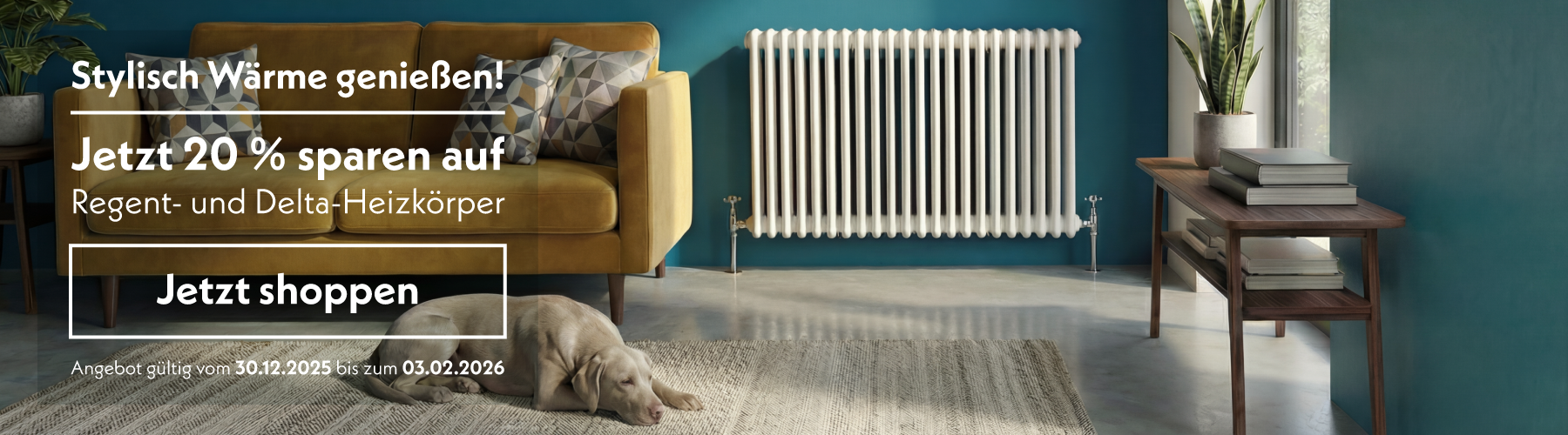Stylisch Wärme genießen!  Jetzt 20 % sparen auf Regent- und Delta-Heizkörper  Jetzt Shoppen  Angebot gültig vom 30.12.2025 bis zum 03.02.2026